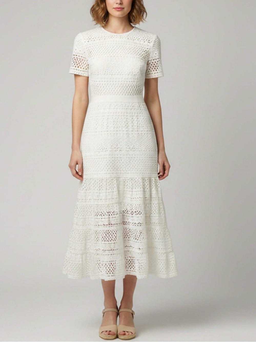 Self-Portrait Bea White Broderie Anglaise Cotton Midi Dress US 6 Eyelet Lace